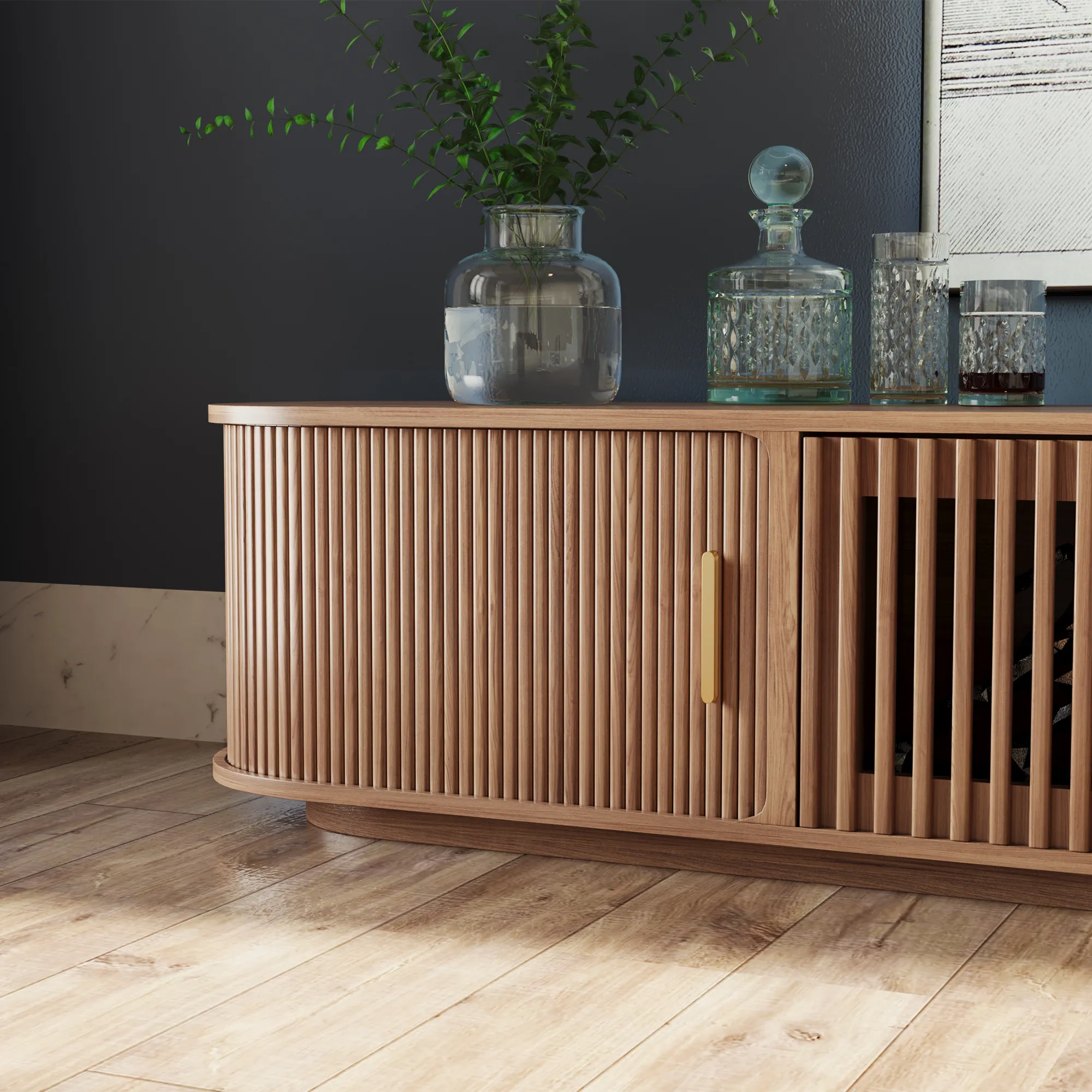 Mid-Century Modern Tambour Door TV Stand