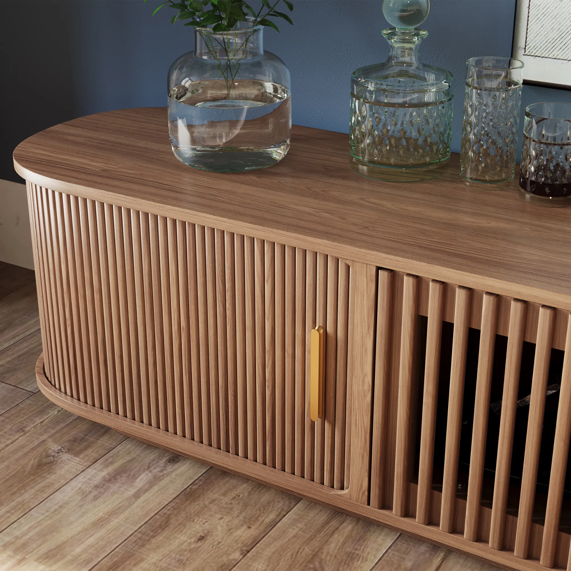 Mid-Century Modern Tambour Door TV Stand