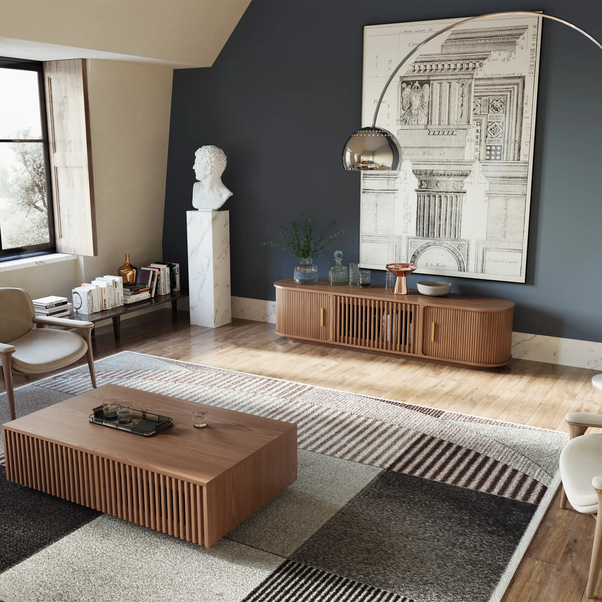 Mid-Century Modern Tambour Door TV Stand