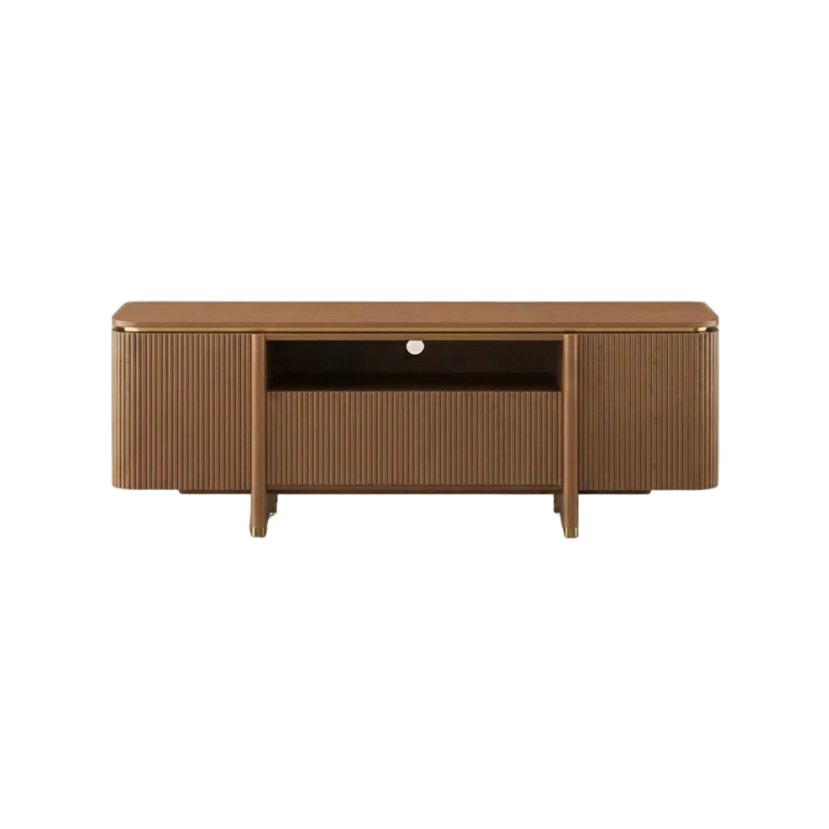 Mid-Century Modern Fluted TV Stand with Matte Metal Accents