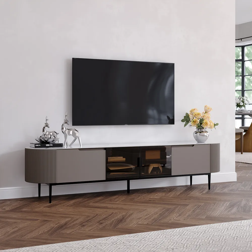 Modern TV Stand with Glossy Sintered Stone Top Modern TV Stand with Glossy Sintered Stone Top