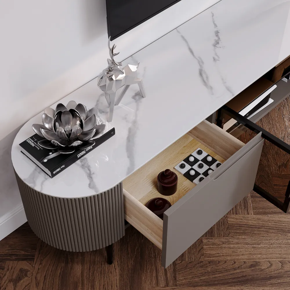 Modern TV Stand with Glossy Sintered Stone Top Modern TV Stand with Glossy Sintered Stone Top