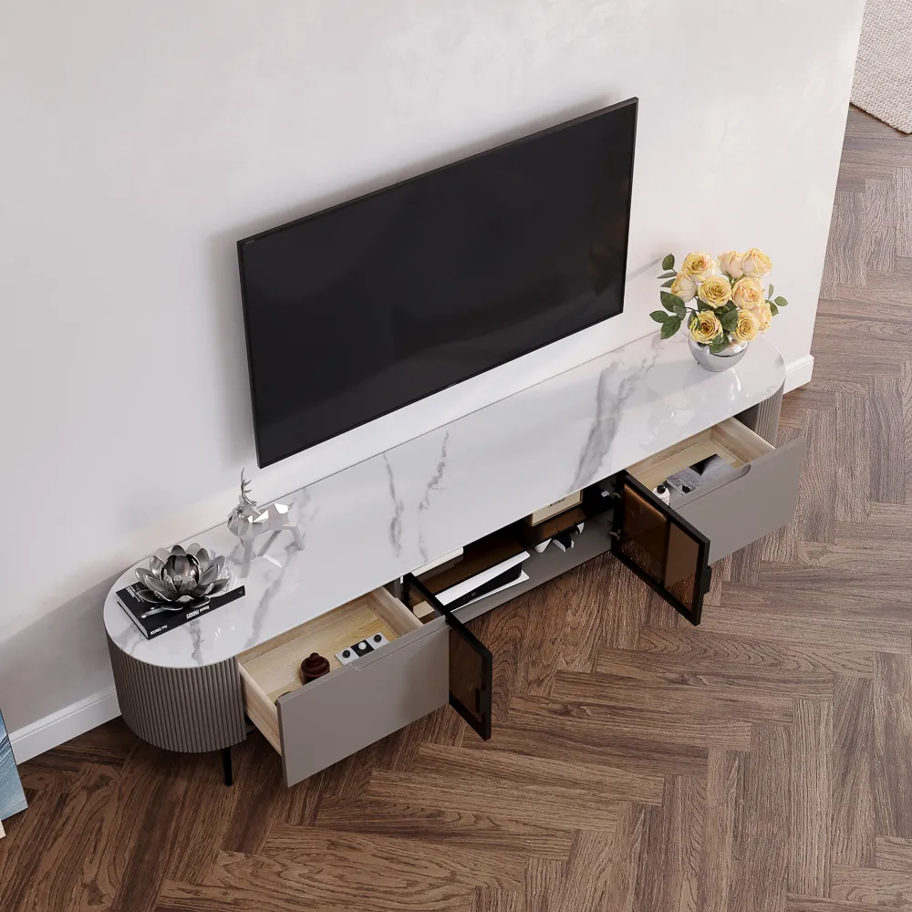 Modern TV Stand with Glossy Sintered Stone Top Modern TV Stand with Glossy Sintered Stone Top