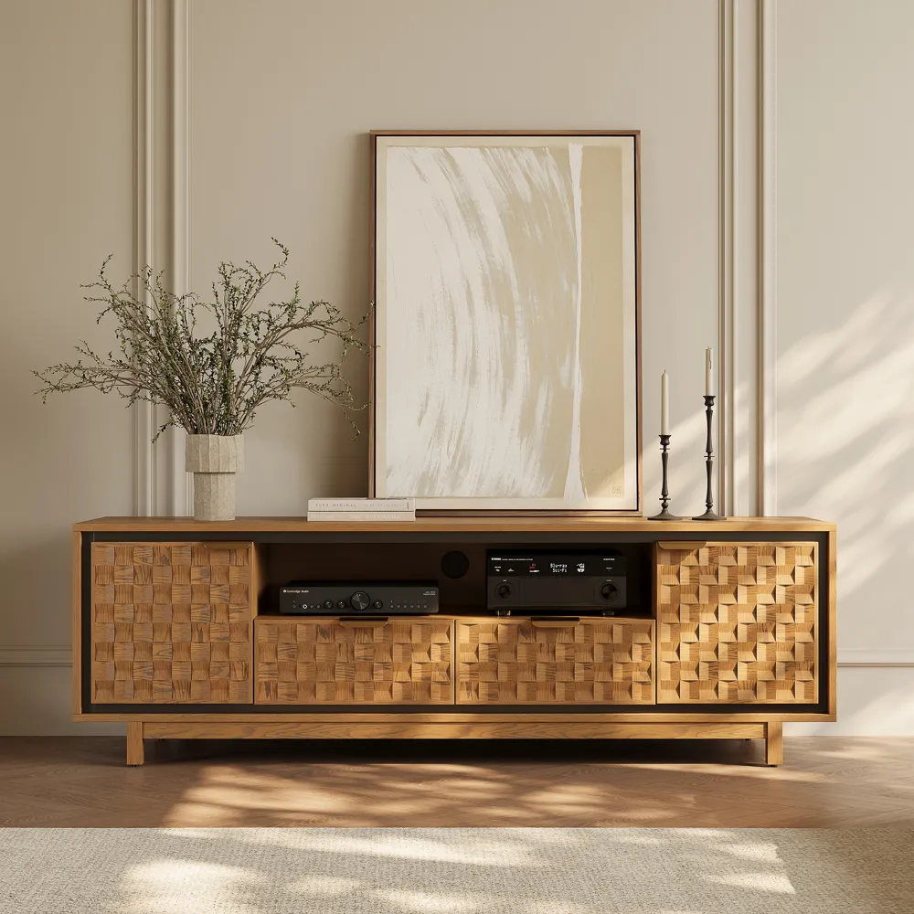 Geometric Media Console with Open Shelf
