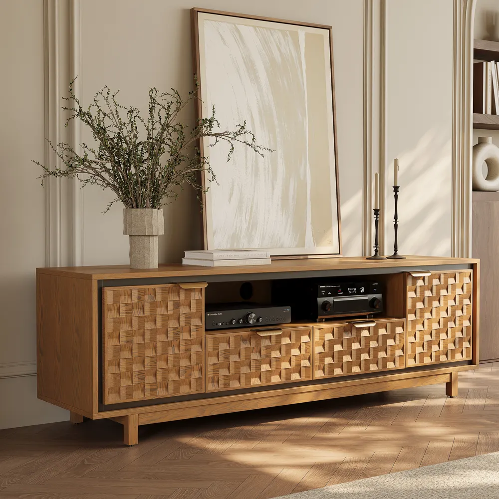 Geometric Media Console with Open Shelf
