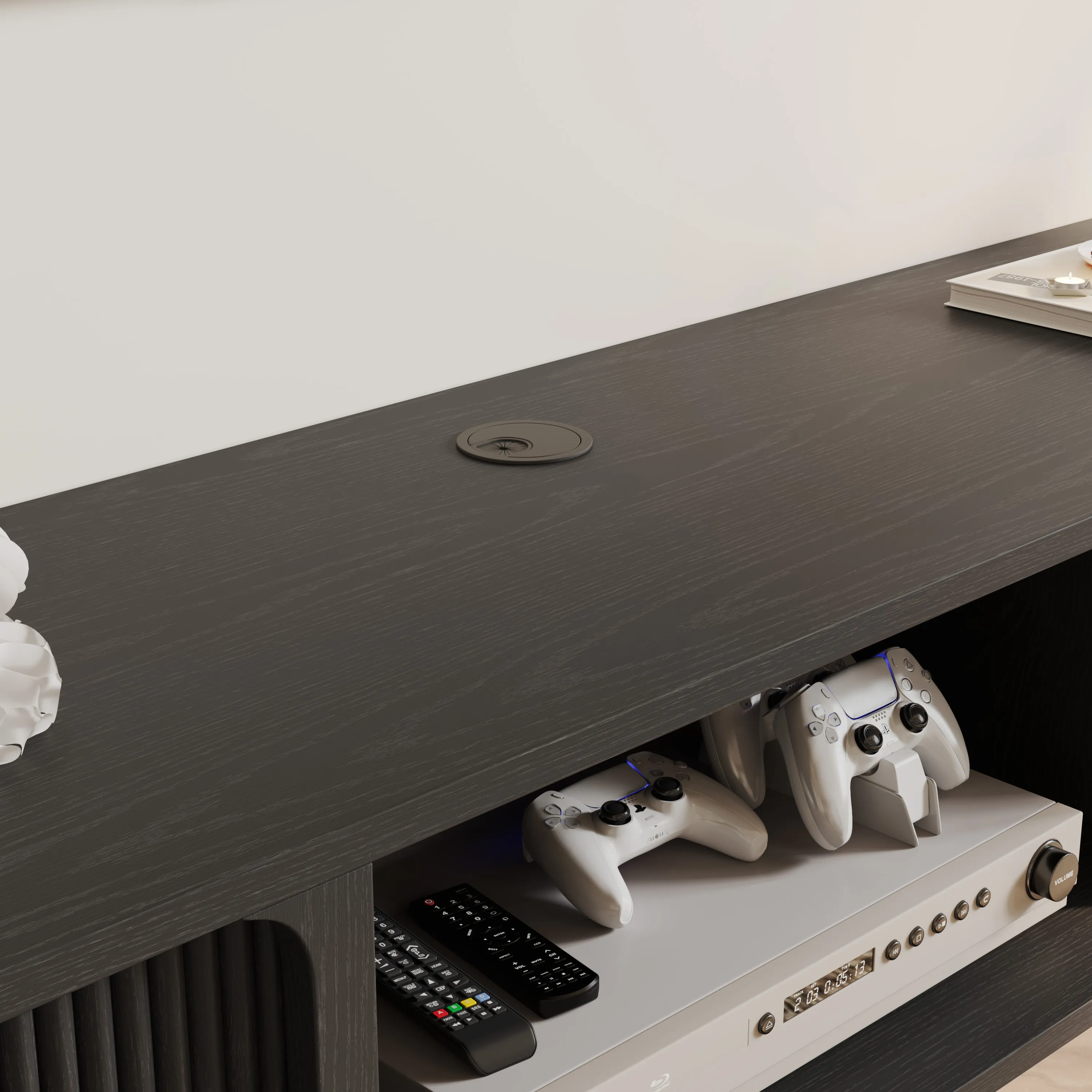 Mid-Century Modern Floating TV Stand with Sliding Tambour Doors Mid-Century Modern Floating TV Stand with Sliding Tambour Doors