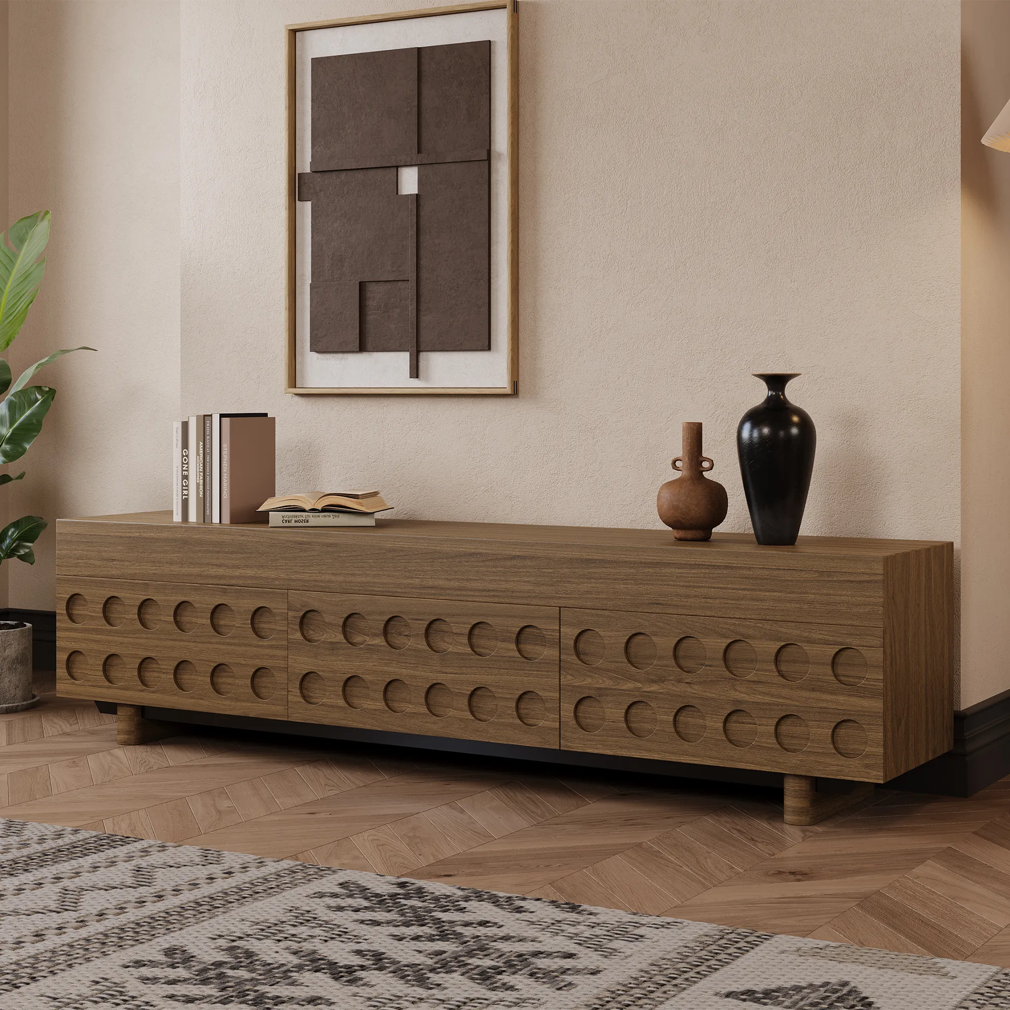 Mid-Century Modern Wooden TV Stand 