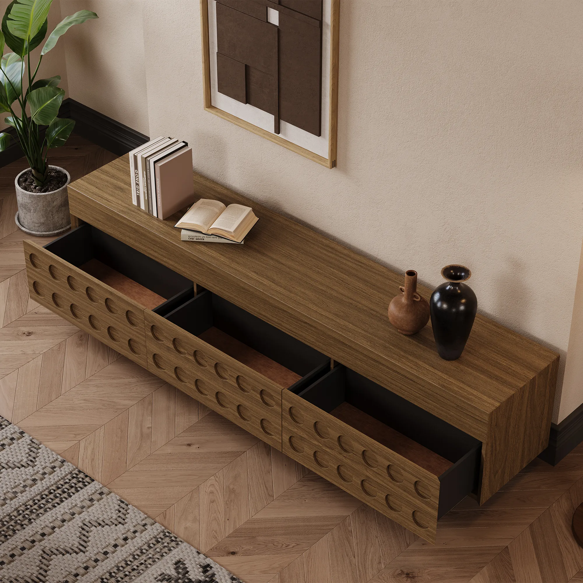 Mid-Century Modern Wooden TV Stand 