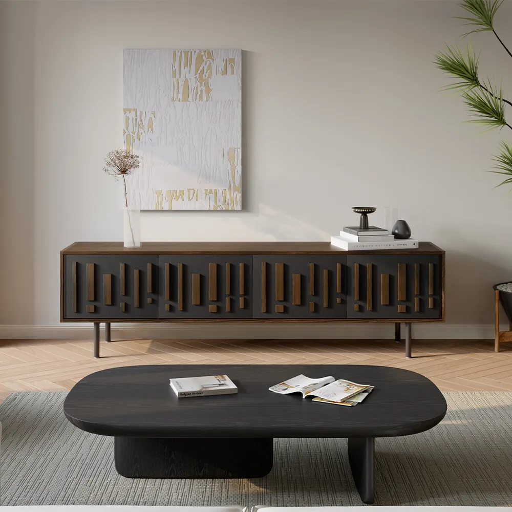 Mid-Century Modern Rubber Solid Wood TV Stand