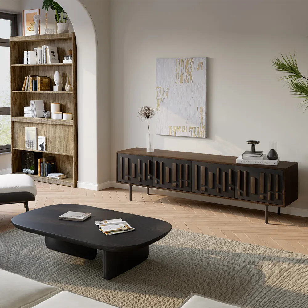 Mid-Century Modern Rubber Solid Wood TV Stand