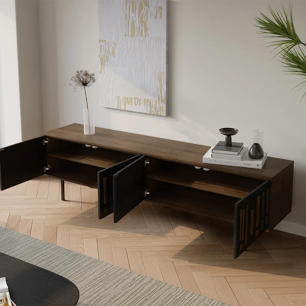Mid-Century Modern Rubber Solid Wood TV Stand