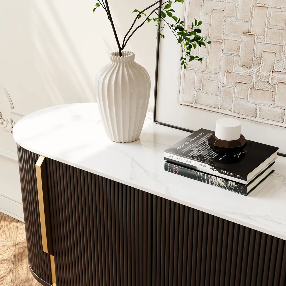 Modern Black Fluted TV Stand with Stone Top Modern Black Fluted TV Stand with Stone Top