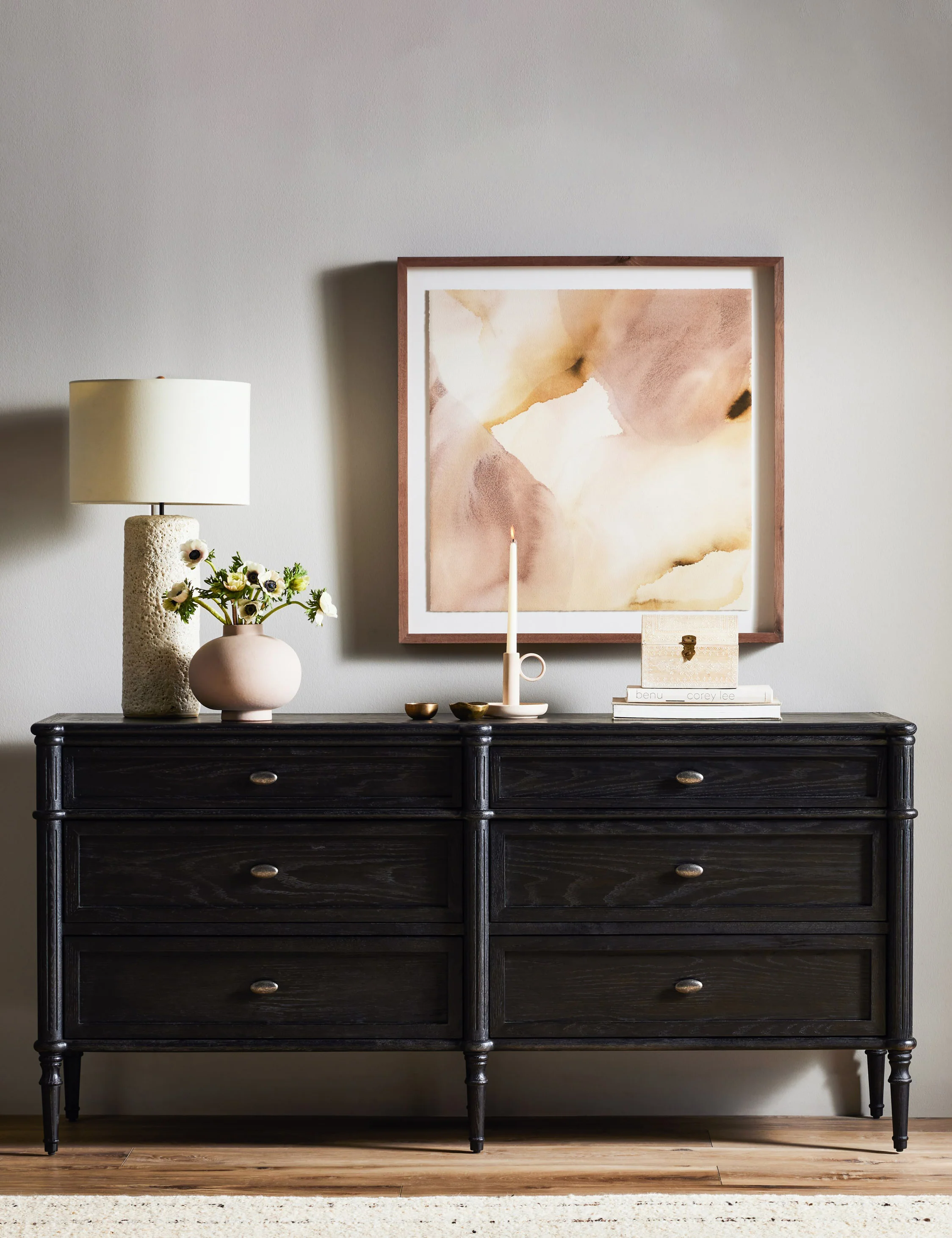 Black Vintage 6-Drawer Dresser