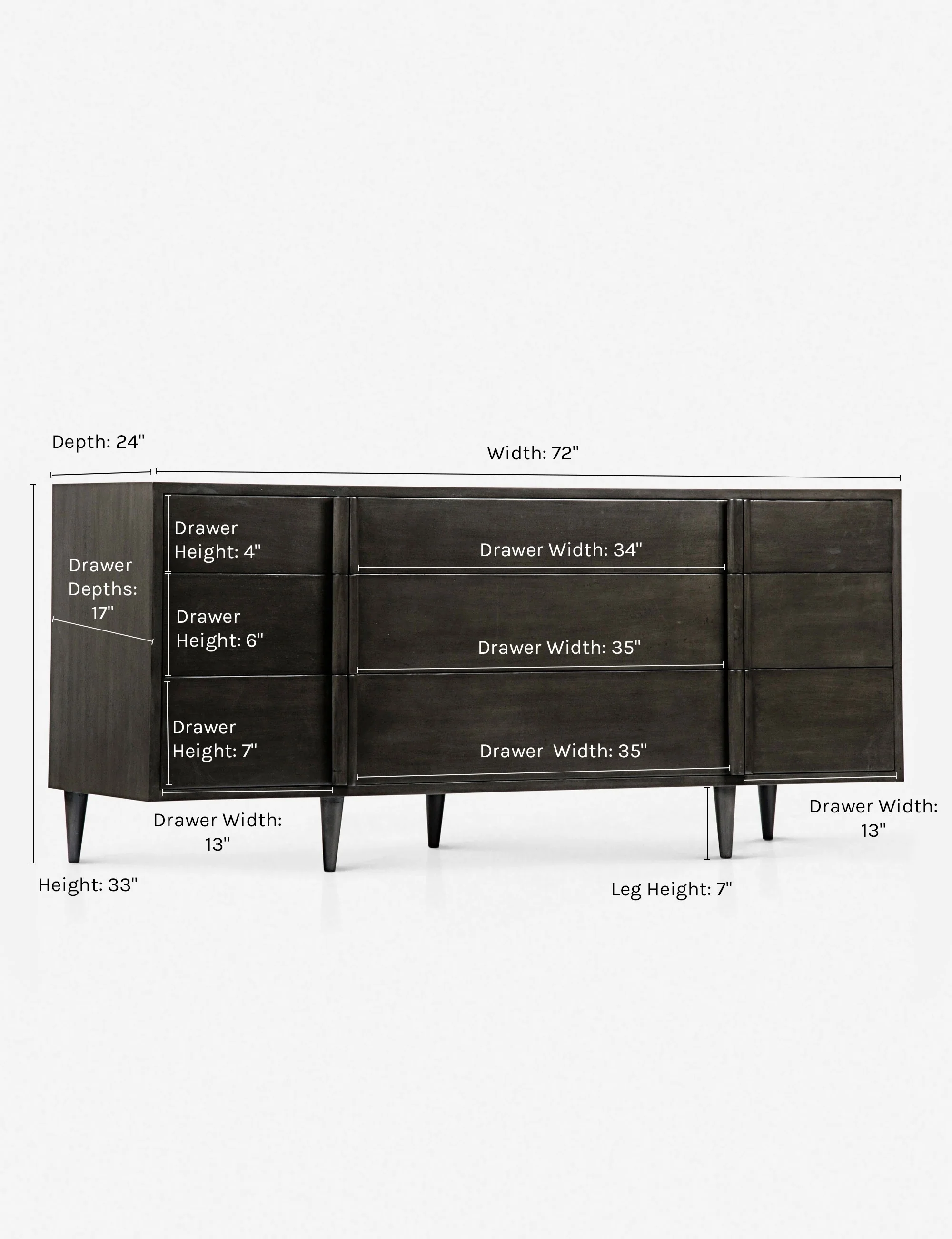 Black-Gray Solid Wood Tall Chest of Drawers