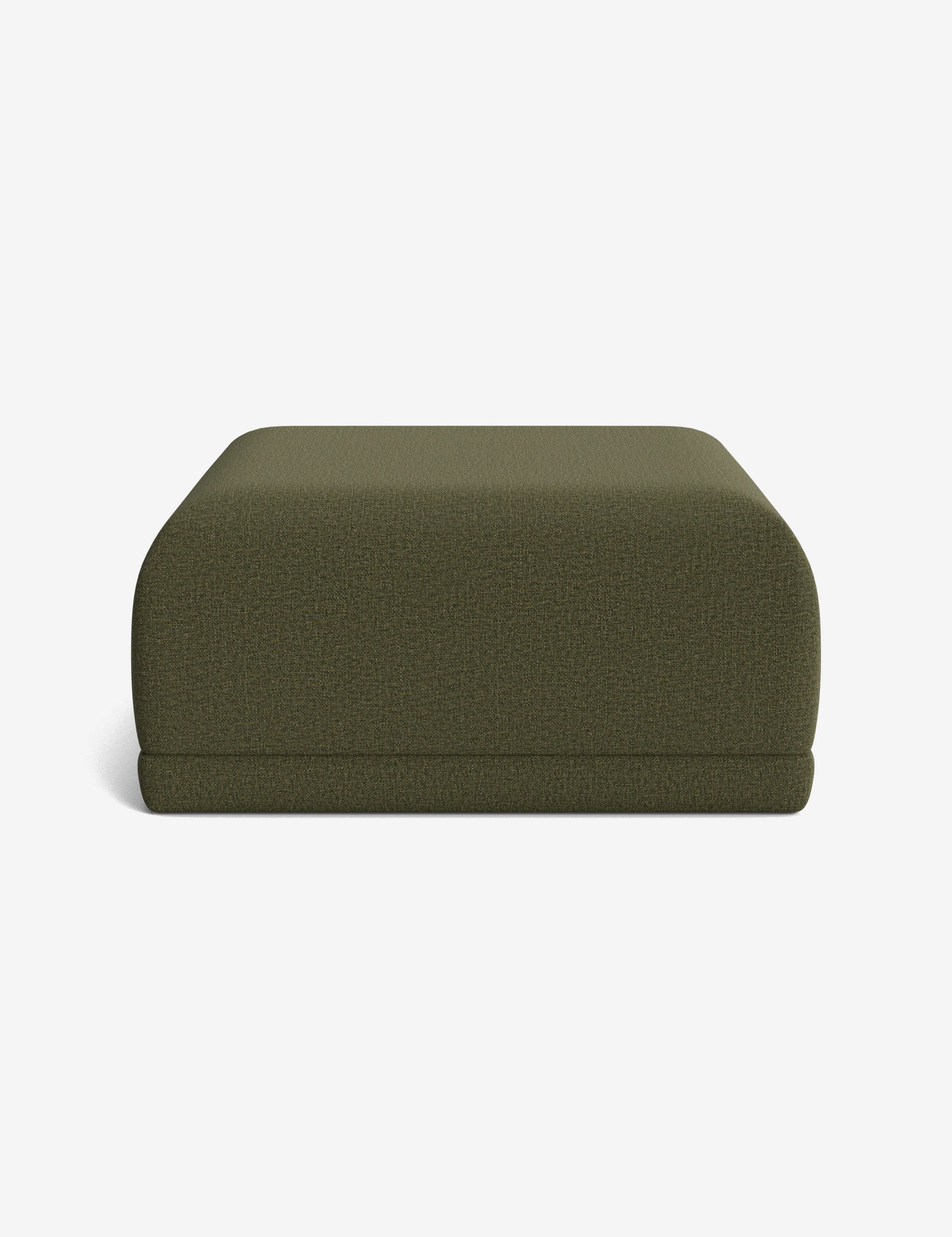 Square Blue Linen Ottoman