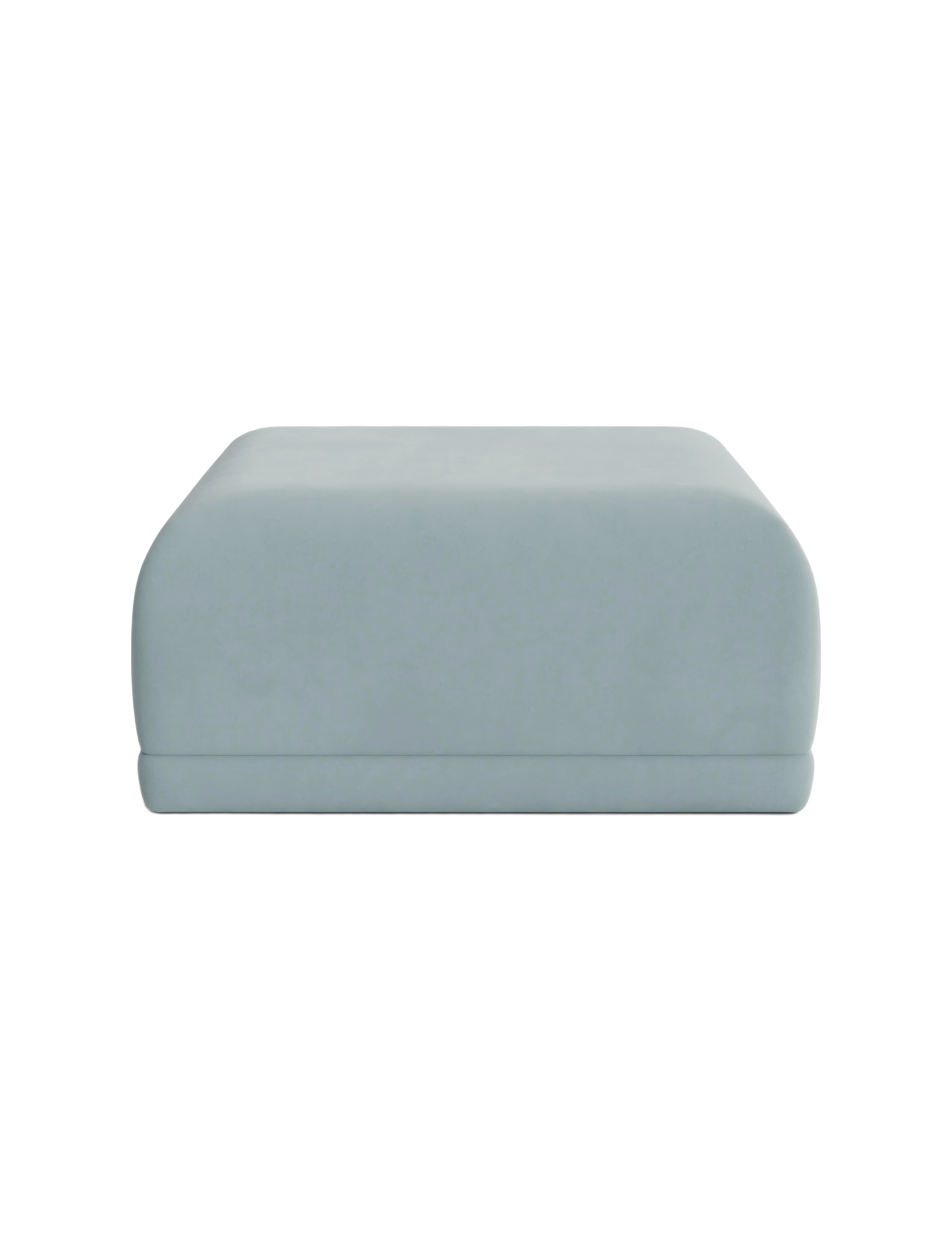 Square Blue Linen Ottoman